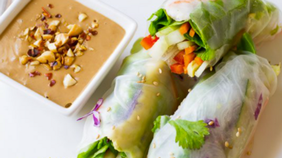 Rice Paper Egg Rolls with Peanut Sauce